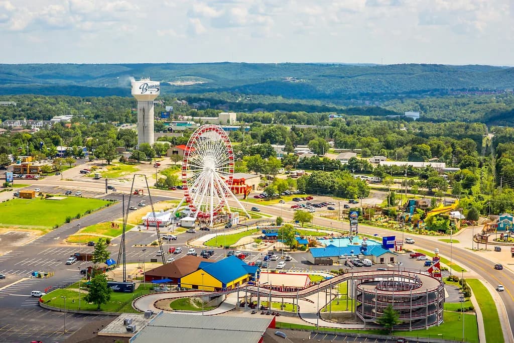 The Branson Ferris wheel and surrounding Ozark hills